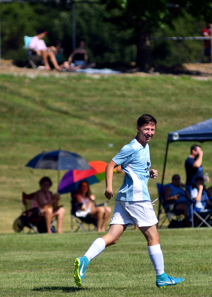 Gavin Gierer, 17, celebrates after scoring the first goal of the match